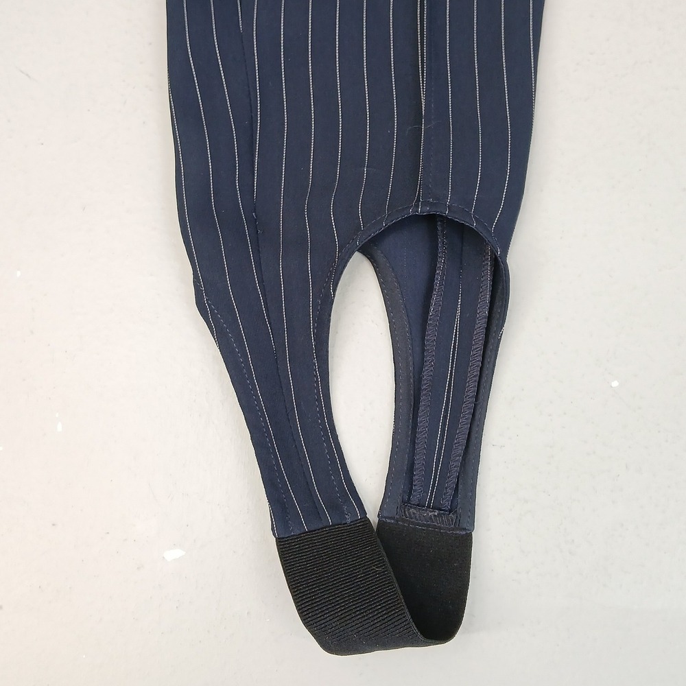 Cinq à Sept Pinstripe Stirrup Pants Womens Navy Blue Slim Leg Dark Academia - Picture 3 of 5